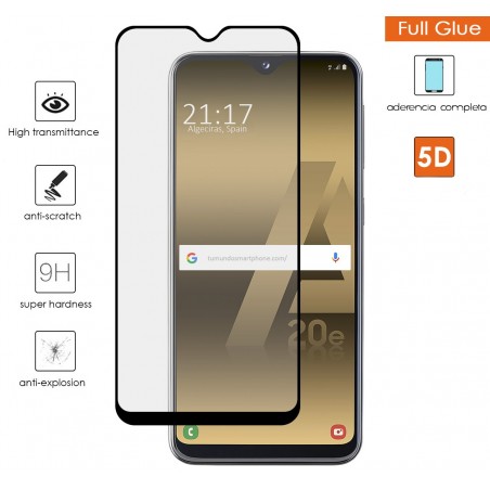 Protector Cristal Templado Completo 5D Full Glue Negro para Samsung Galaxy A20e 5.8 Vidrio