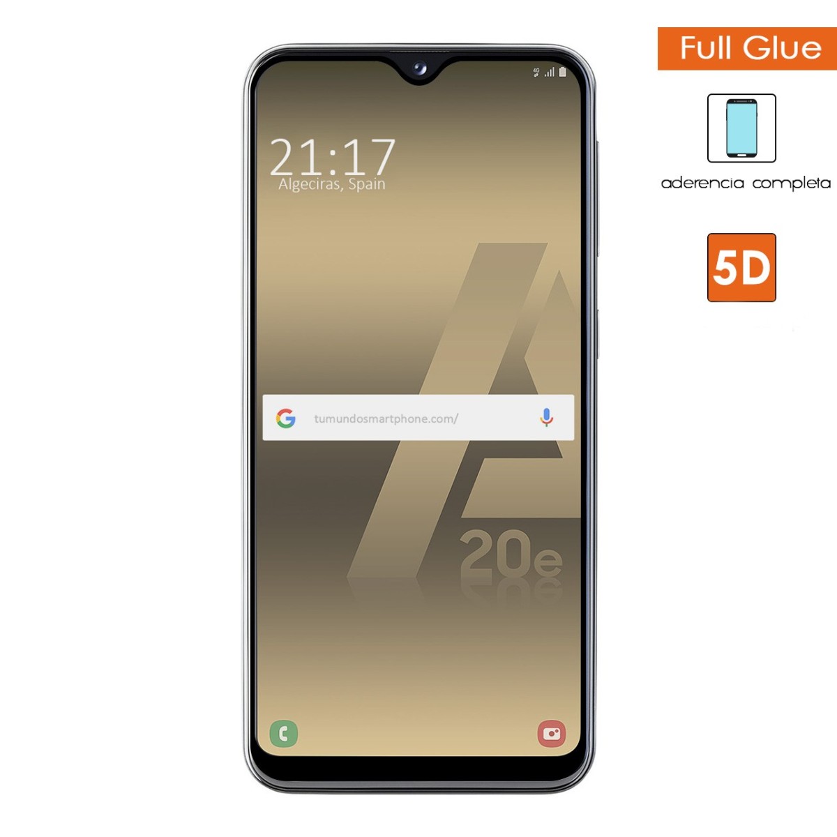 Protector Cristal Templado Completo 5D Full Glue Negro para Samsung Galaxy A20e 5.8 Vidrio