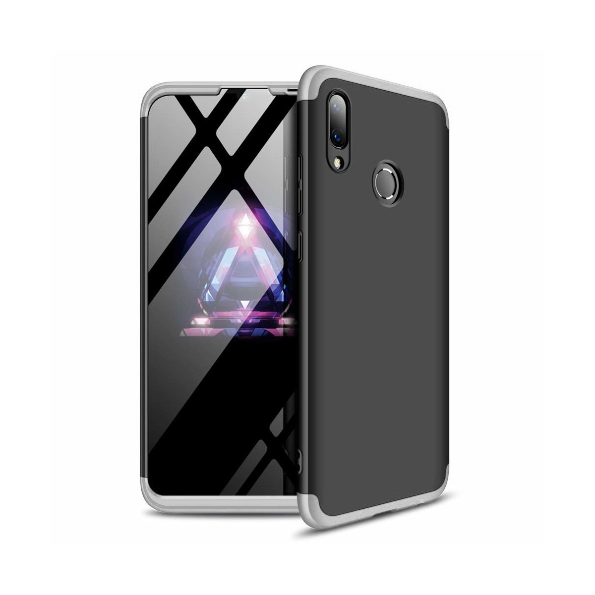 Funda Carcasa GKK 360 para Huawei Y7 2019 Color Negra / Plata