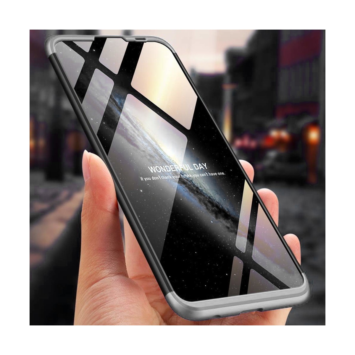 Funda Carcasa GKK 360 para Huawei Y7 2019 Color Negra / Plata