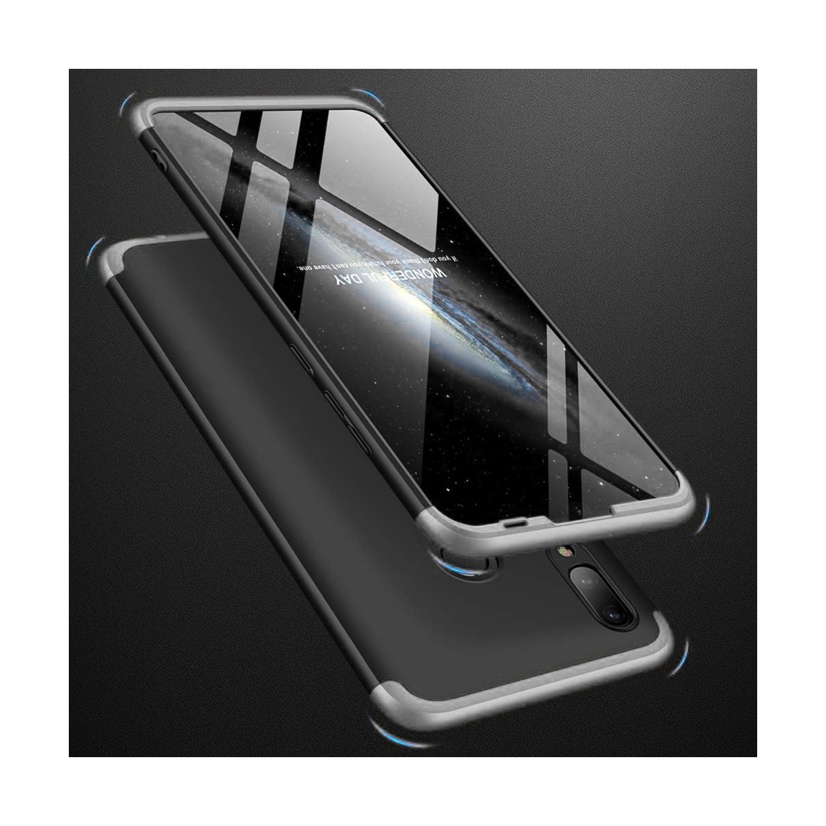 Funda Carcasa GKK 360 para Huawei Y7 2019 Color Negra / Plata