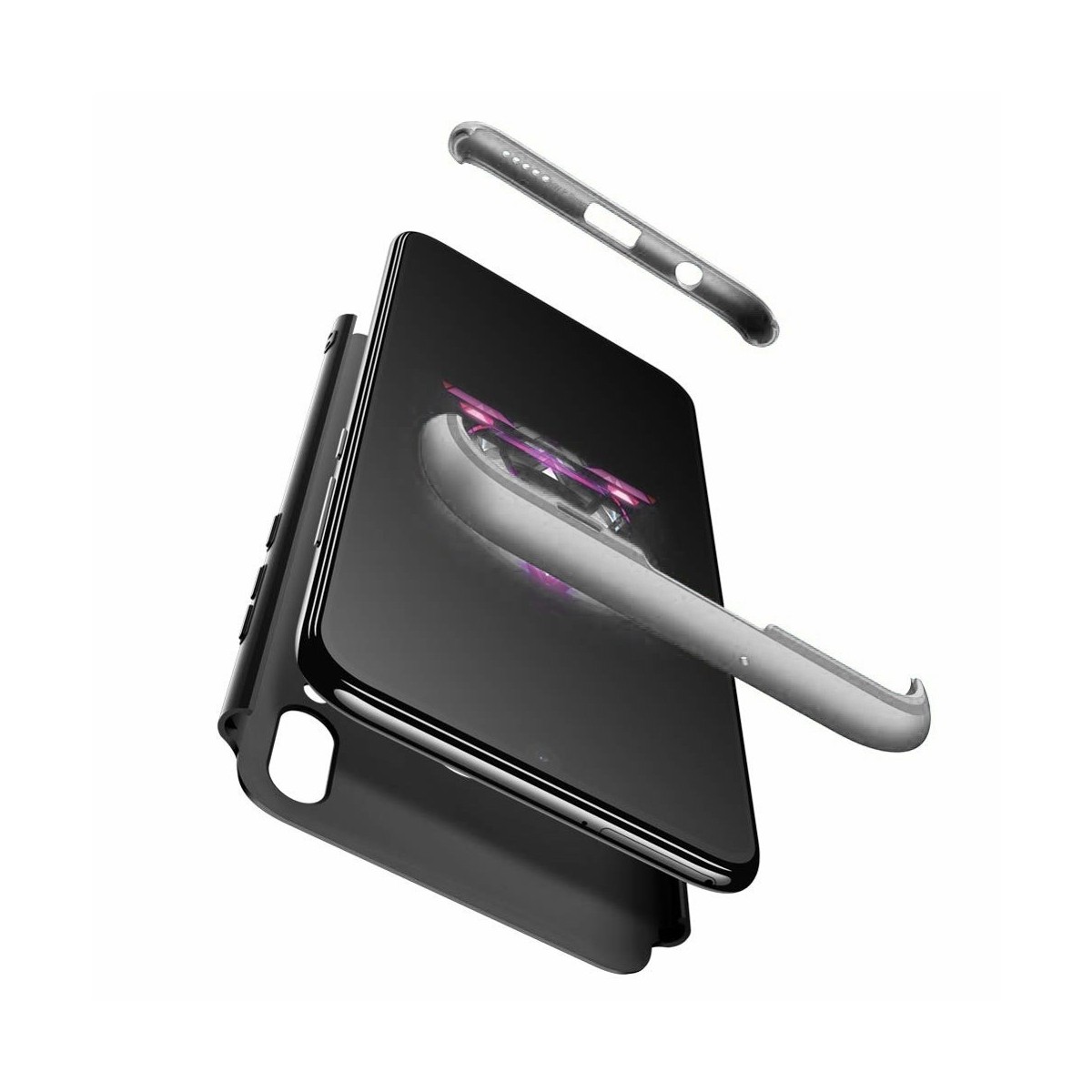 Funda Carcasa GKK 360 para Huawei Y7 2019 Color Negra / Plata