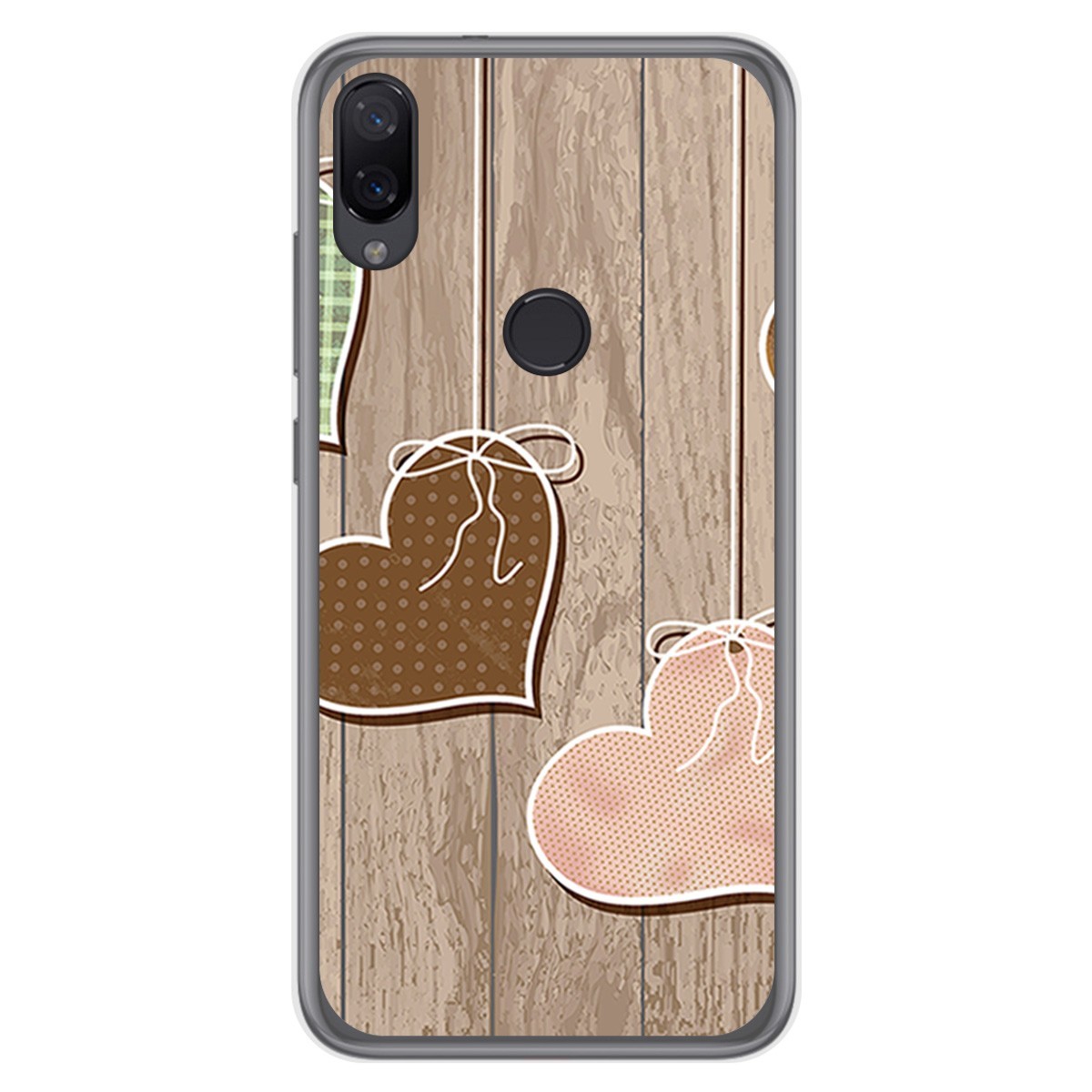 Funda Gel Tpu para Xiaomi Mi Play diseño Corazones Madera Dibujos