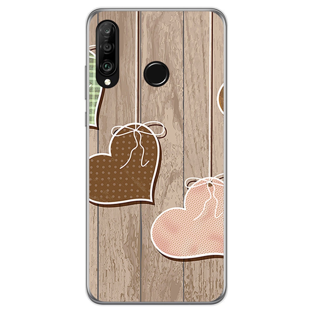 Funda Gel Tpu para Huawei P30 Lite diseño Corazones Madera Dibujos