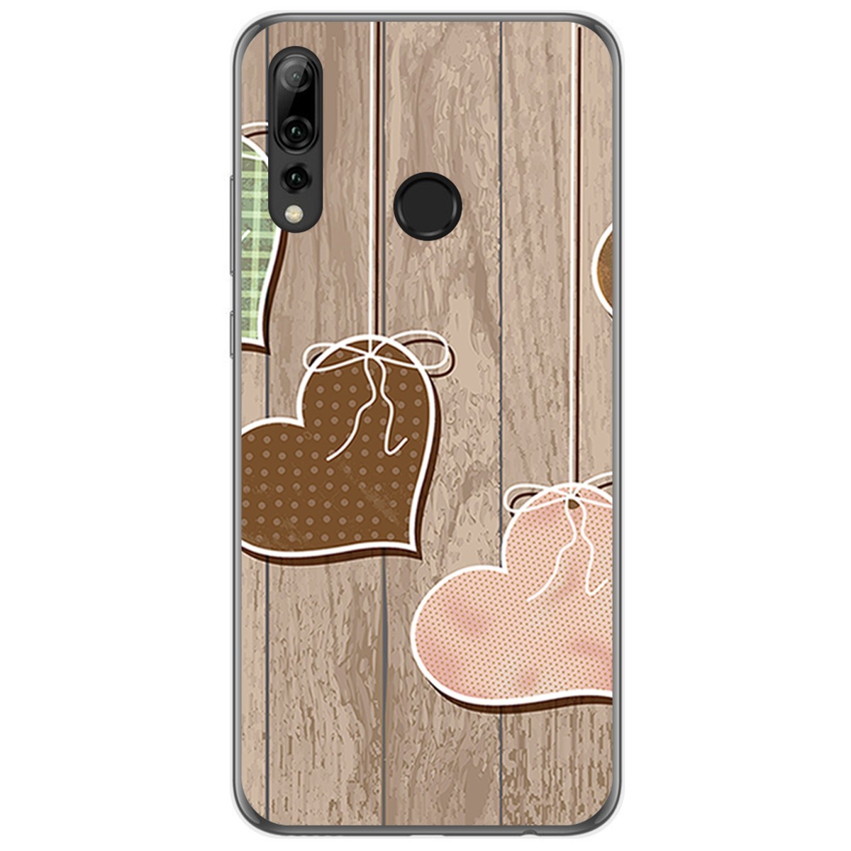 Funda Gel Tpu para Huawei P Smart Plus 2019 diseño Corazones Madera Dibujos