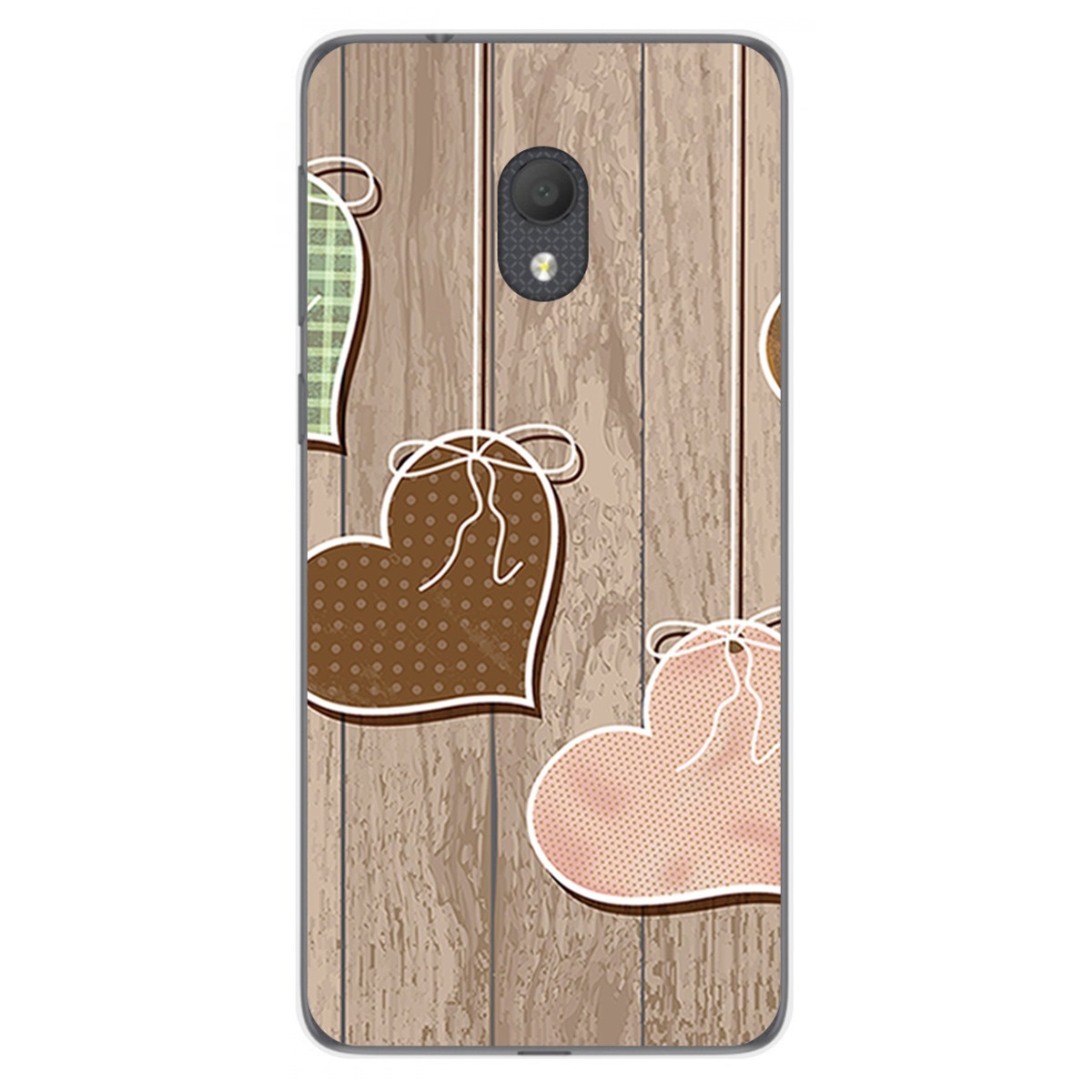 Funda Gel Tpu para Alcatel 1C 2019 diseño Corazones Madera Dibujos