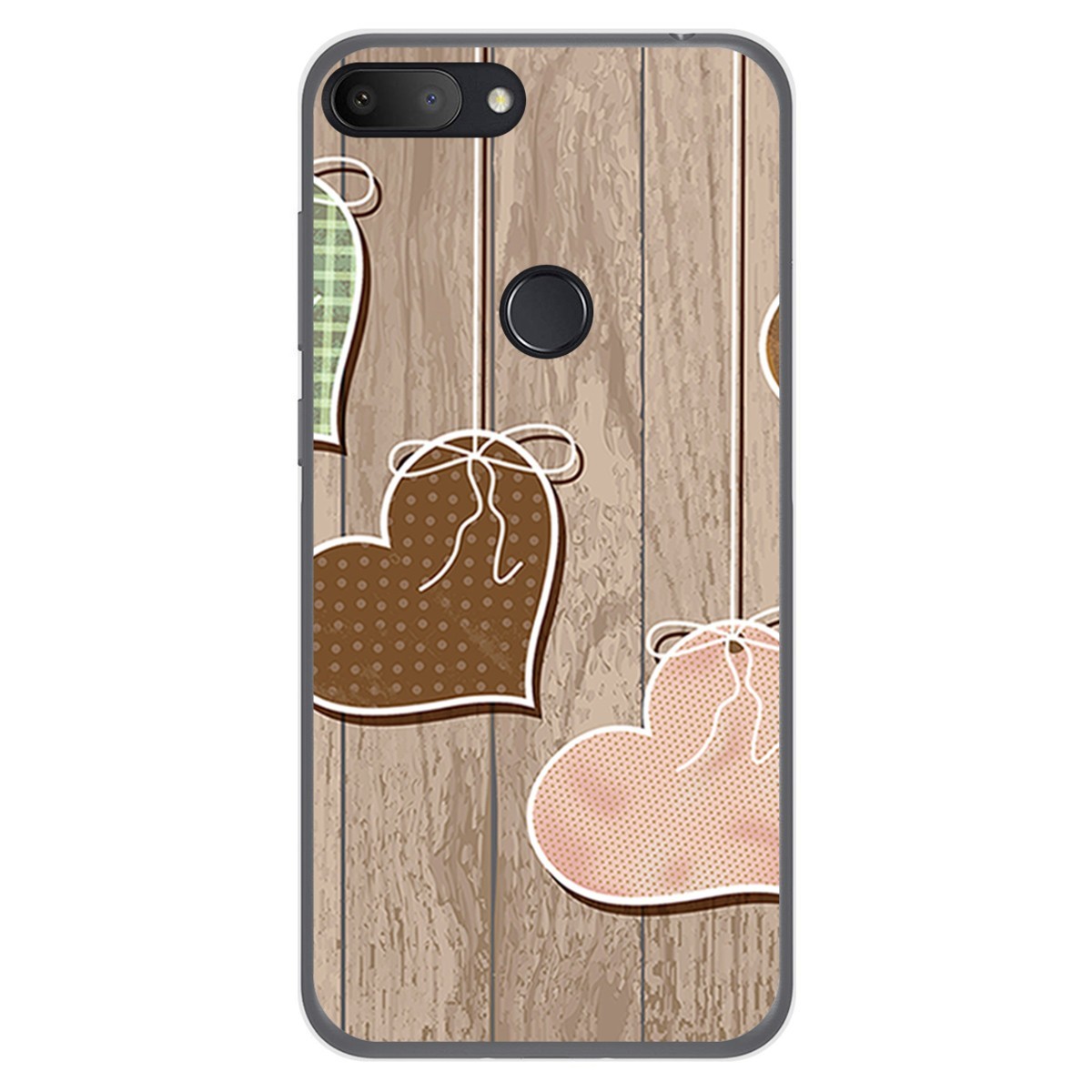 Funda Gel Tpu para Alcatel 1S 2019 diseño Corazones Madera Dibujos
