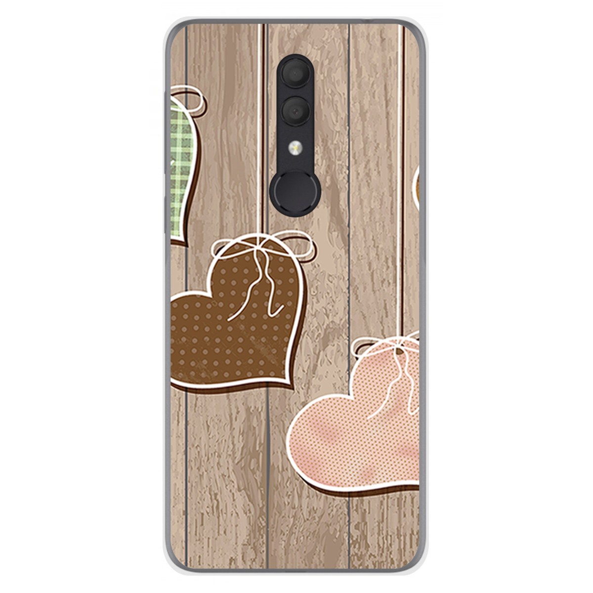 Funda Gel Tpu para Alcatel 1X 2019 diseño Corazones Madera Dibujos