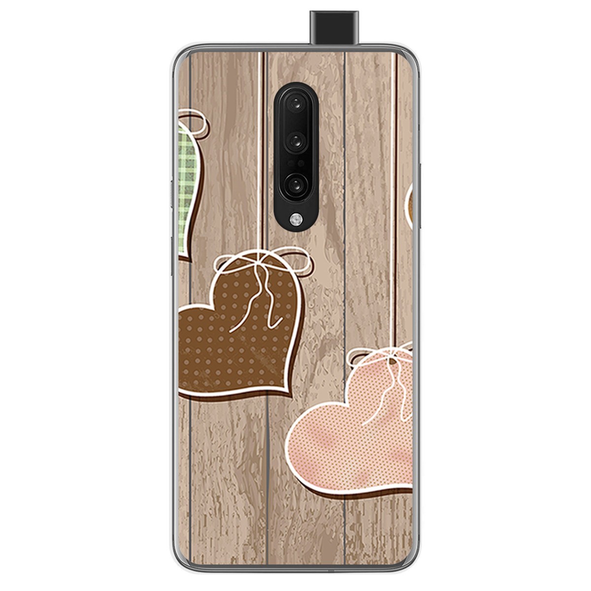 Funda Gel Tpu para Oneplus 7 Pro diseño Corazones Madera Dibujos