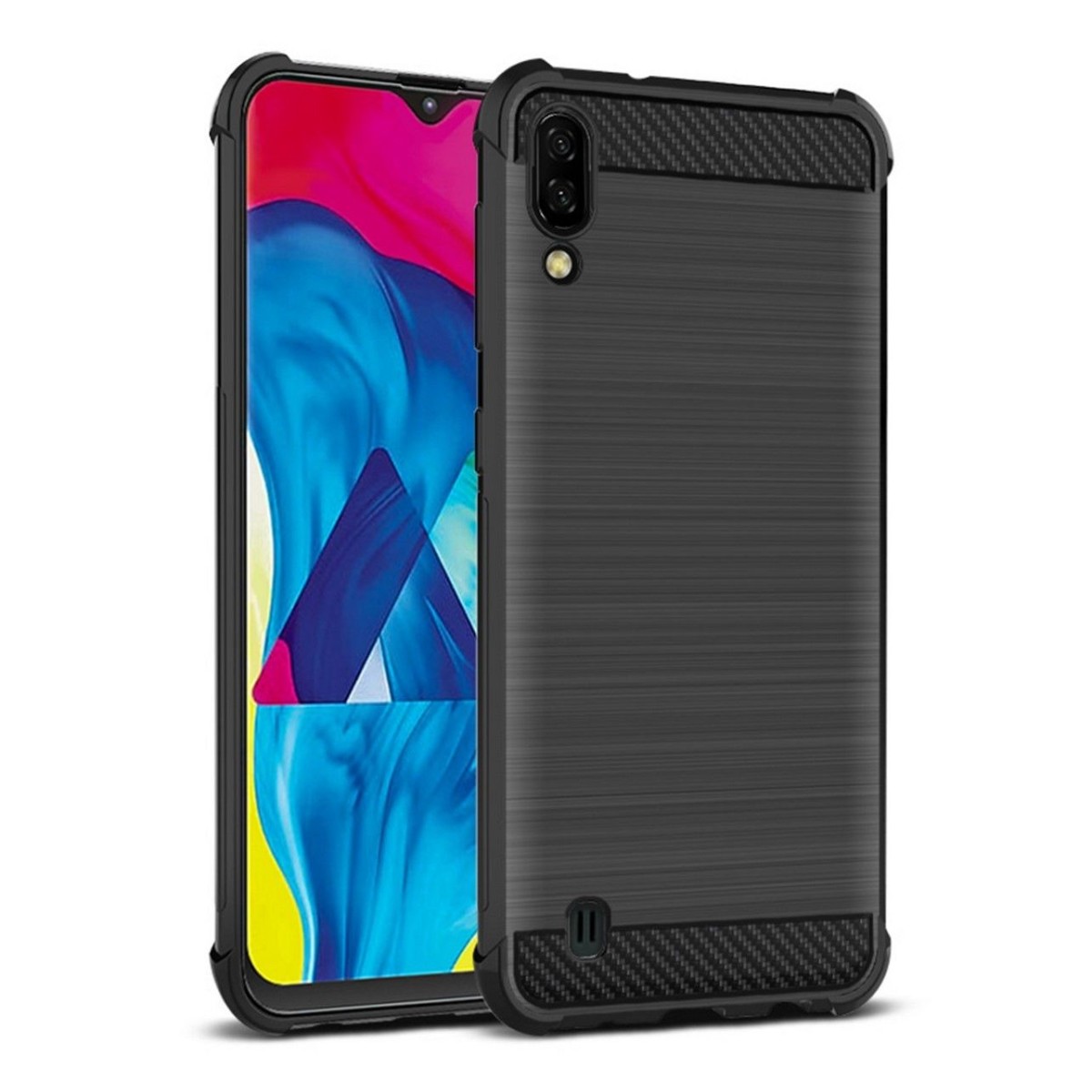 Funda Gel Tpu Anti-Shock Carbon Negra para Samsung Galaxy M10