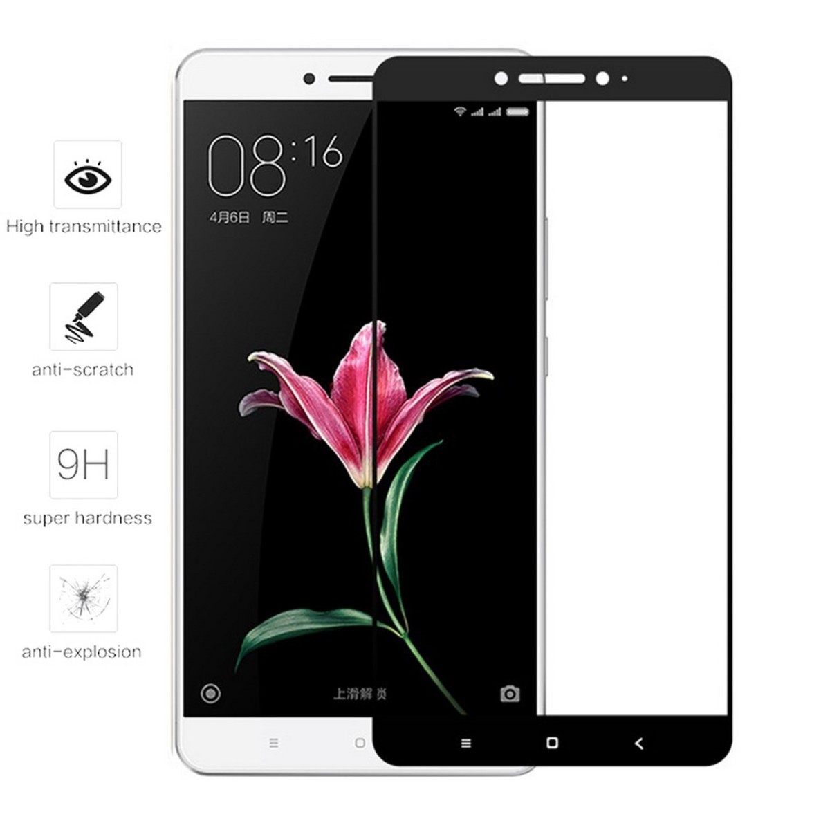 Protector Cristal Templado Frontal Completo Negro para Xiaomi Mi Max  Vidrio