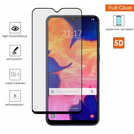 Protector Cristal Templado Completo 5D Full Glue Negro para Samsung Galaxy A10 Vidrio
