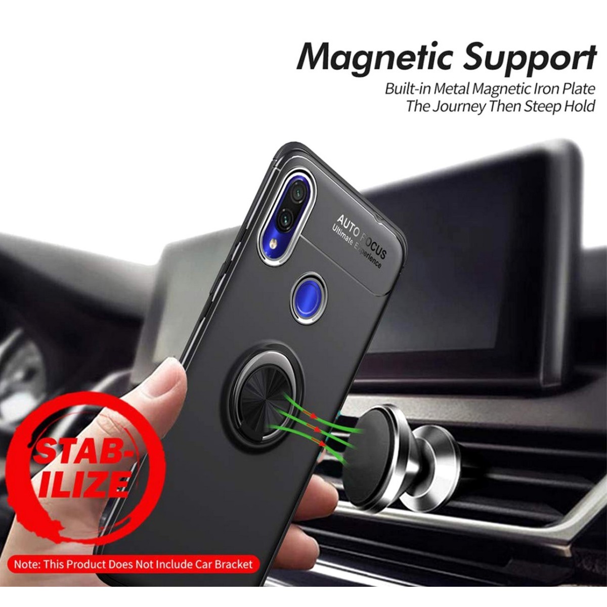 Funda Magnetica Soporte con Anillo Giratorio 360 para Xiaomi Redmi 7 Negra