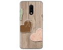 Funda Gel Tpu para Oneplus 7 diseño Corazones Madera Dibujos