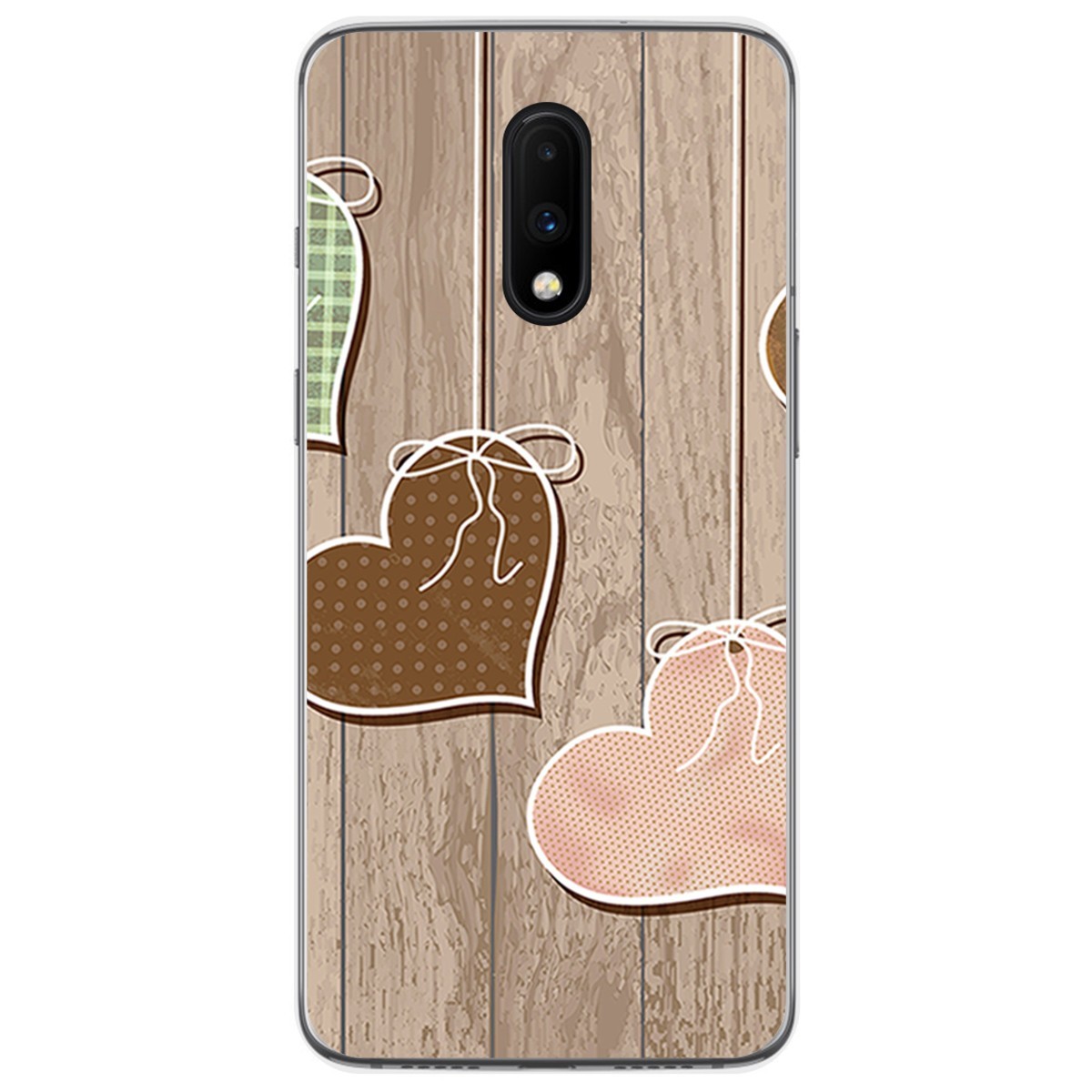 Funda Gel Tpu para Oneplus 7 diseño Corazones Madera Dibujos