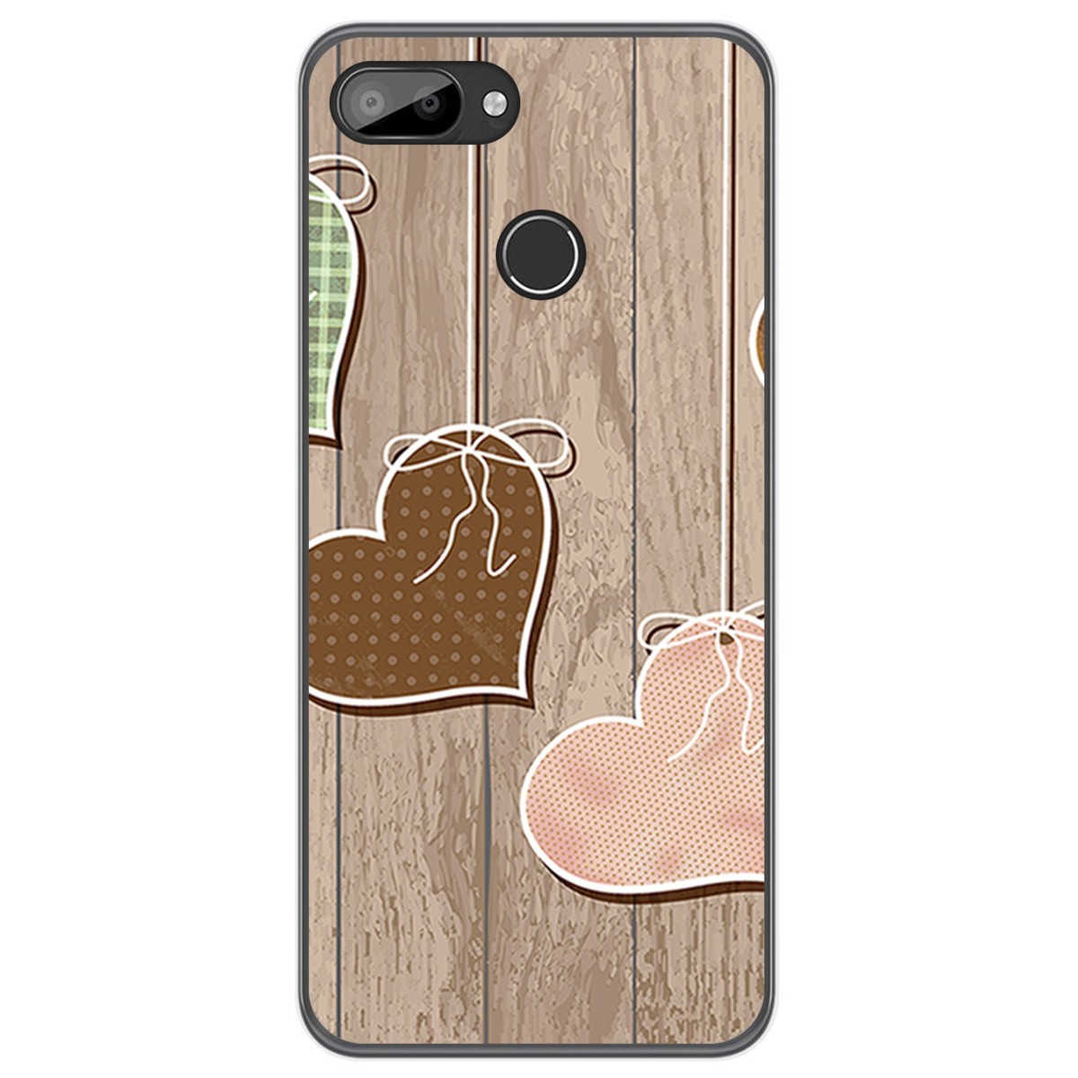 Funda Gel Tpu para Oukitel C11 / C11 Pro diseño Corazones Madera Dibujos