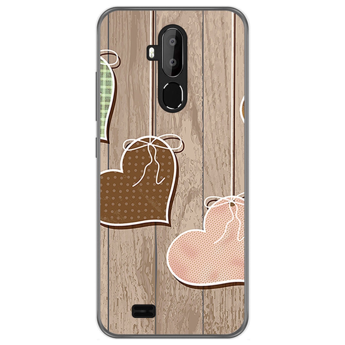 Funda Gel Tpu para Oukitel C12 / C12 Pro diseño Corazones Madera Dibujos