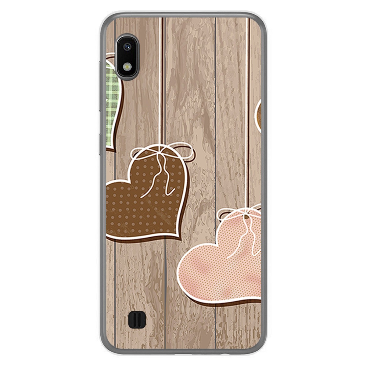 Funda Gel Tpu para Samsung Galaxy A10 diseño Corazones Madera Dibujos