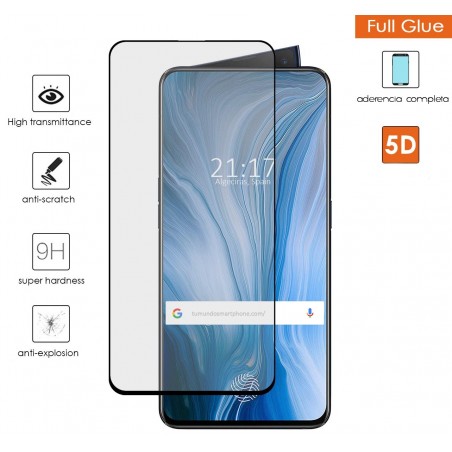Protector Cristal Templado Completo 5D Full Glue Negro para Oppo Reno Vidrio