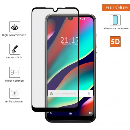 Protector Cristal Templado Completo 5D Full Glue Negro para Wiko View3 Pro