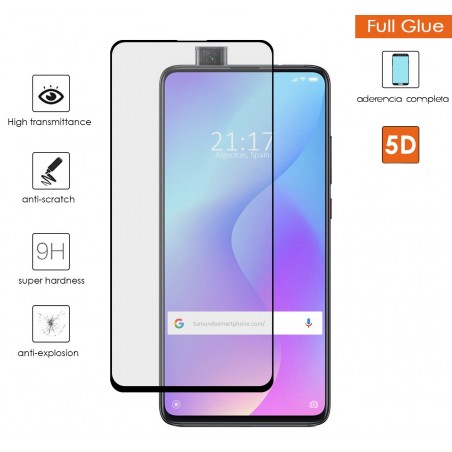 Protector Cristal Templado Completo 5D Full Glue Negro para Xiaomi Mi 9T / Mi 9T Pro Vidrio