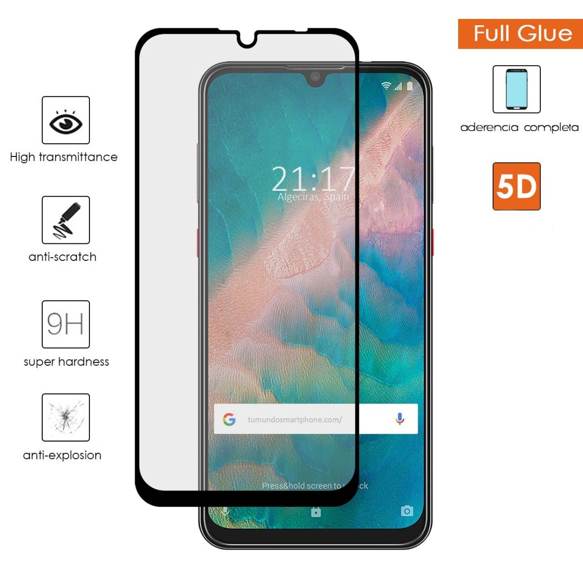 Protector Cristal Templado Completo 5D Full Glue Negro para Zte Blade V10 Vidrio