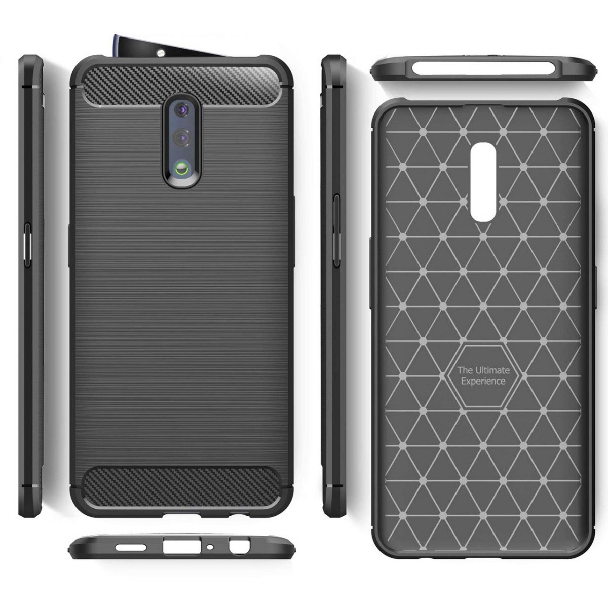 Funda Gel Tpu Tipo Carbon Negra para Oppo Reno