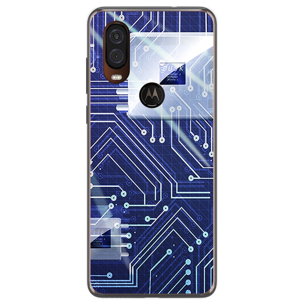 Funda Gel Tpu para Motorola One Vision diseño Circuito Dibujos