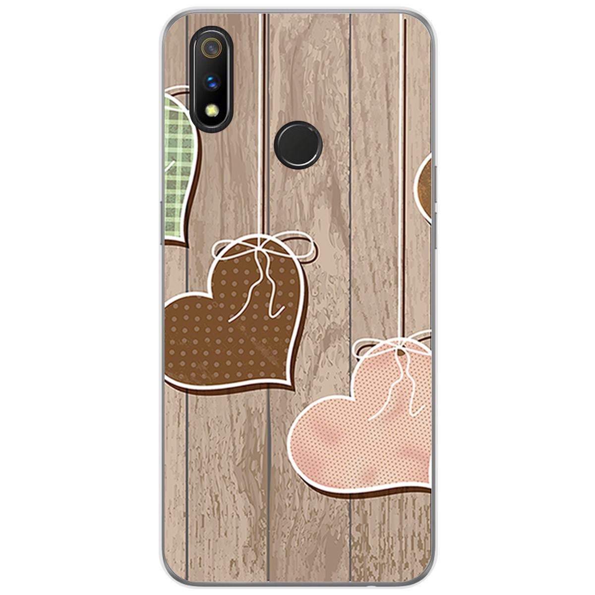 Funda Gel Tpu para Realme 3 Pro diseño Corazones Madera Dibujos