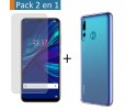 Pack 2 En 1 Funda Gel Transparente + Protector Cristal Templado para Huawei P Smart + Plus 2019