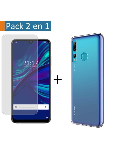 Pack 2 En 1 Funda Gel Transparente + Protector Cristal Templado para Huawei P Smart + Plus 2019