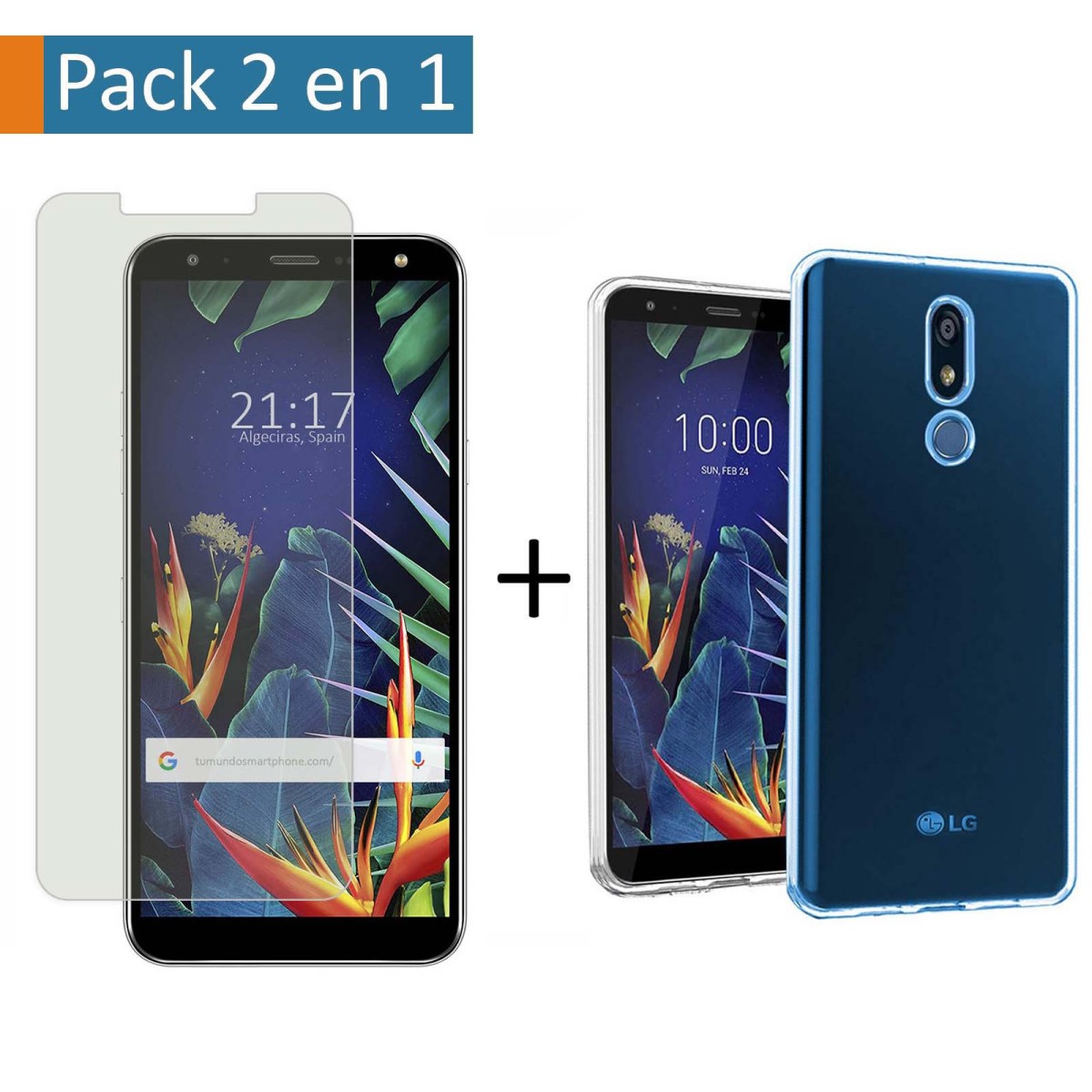 Pack 2 En 1 Funda Gel Transparente + Protector Cristal Templado para Lg K40