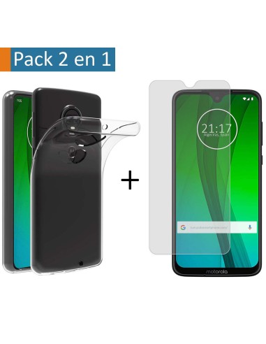 Pack 2 En 1 Funda Gel Transparente + Protector Cristal Templado para Motorola Moto G7 / G7 Plus
