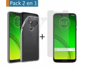 Pack 2 En 1 Funda Gel Transparente + Protector Cristal Templado para Motorola Moto G7 Power