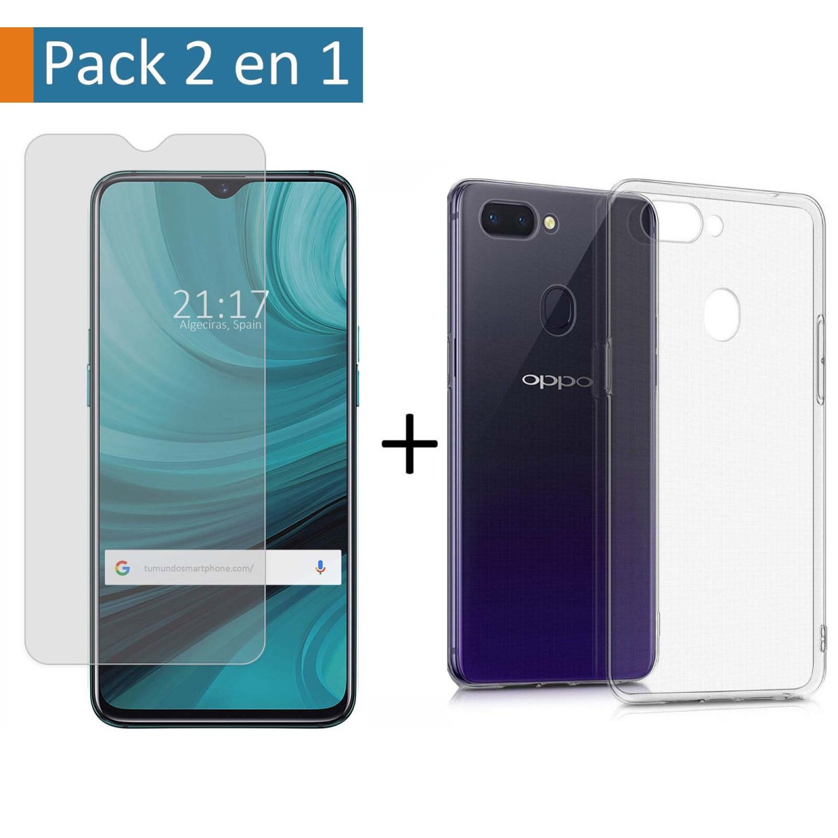 Pack 2 En 1 Funda Gel Transparente + Protector Cristal Templado para Oppo AX7
