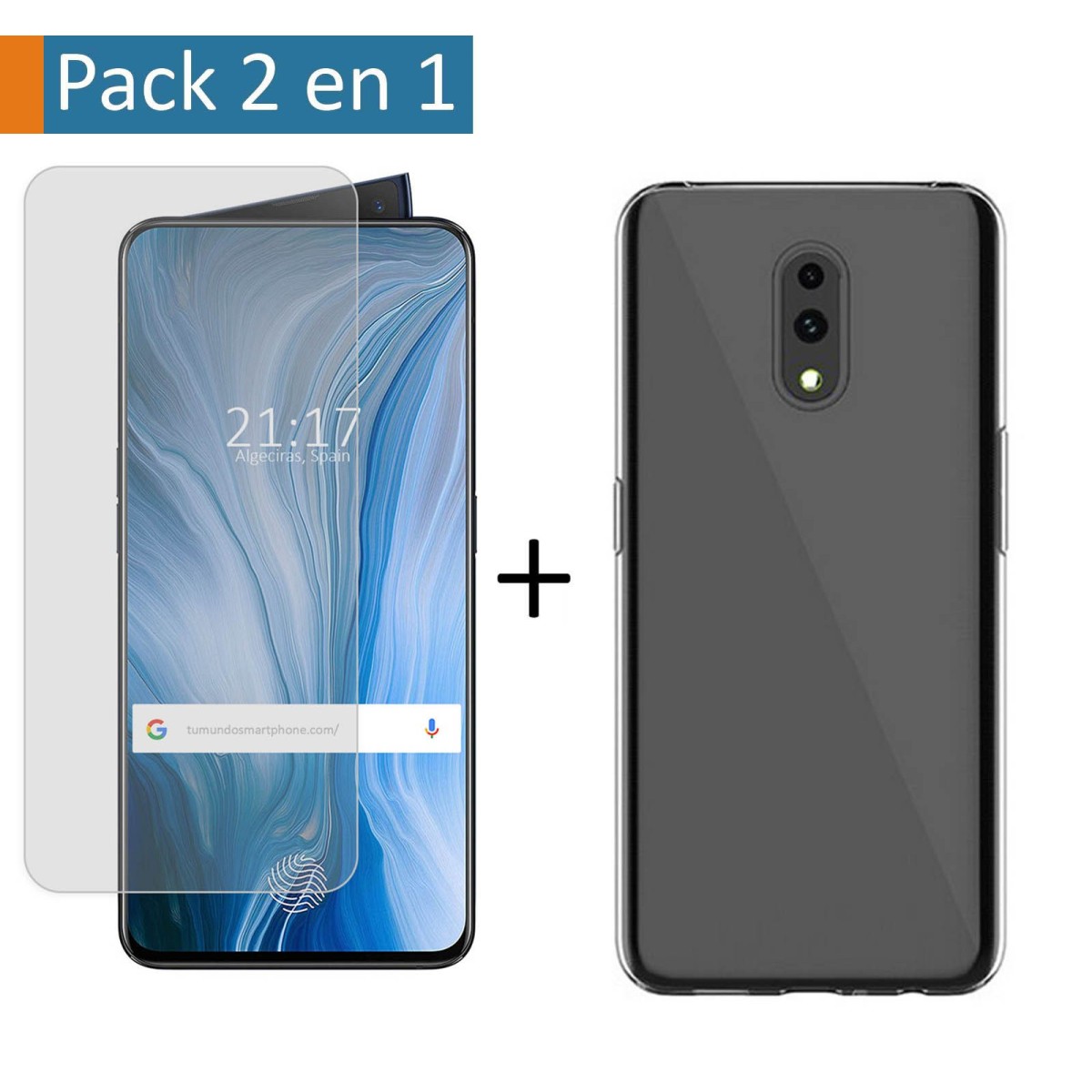 Pack 2 En 1 Funda Gel Transparente + Protector Cristal Templado para Oppo Reno