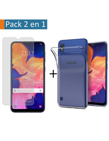 Pack 2 En 1 Funda Gel Transparente + Protector Cristal Templado para Samsung Galaxy A10