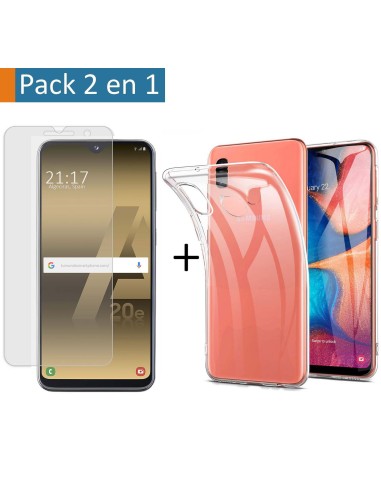 Pack 2 En 1 Funda Gel Transparente + Protector Cristal Templado para Samsung Galaxy A20e 5.8