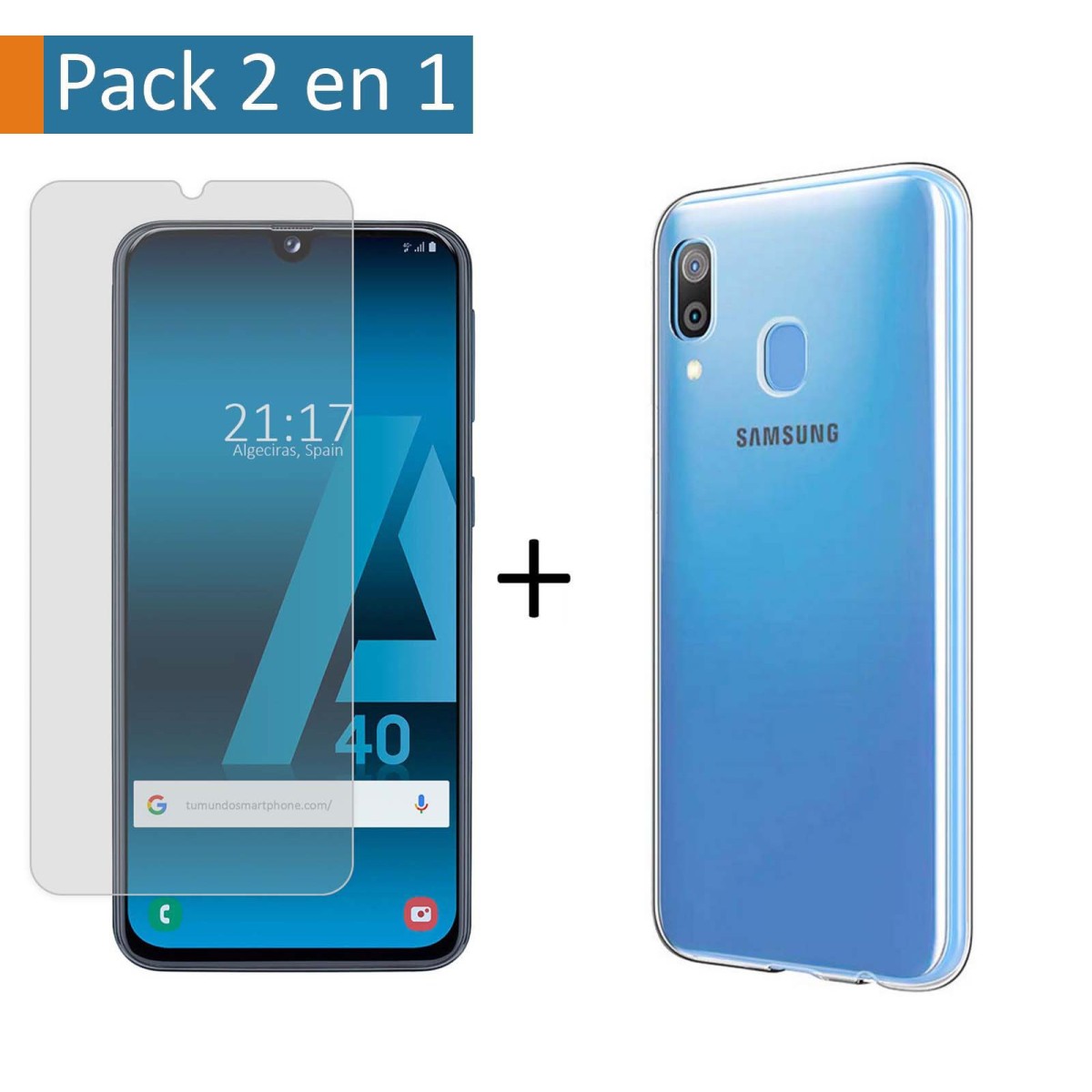 Pack 2 En 1 Funda Gel Transparente + Protector Cristal Templado para Samsung Galaxy A40
