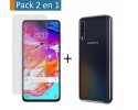Pack 2 En 1 Funda Gel Transparente + Protector Cristal Templado para Samsung Galaxy A70
