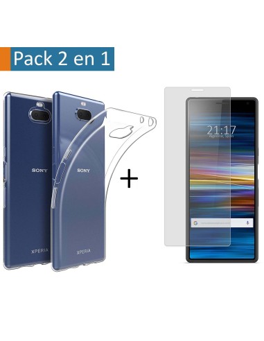 Pack 2 En 1 Funda Gel Transparente + Protector Cristal Templado para Sony Xperia 10
