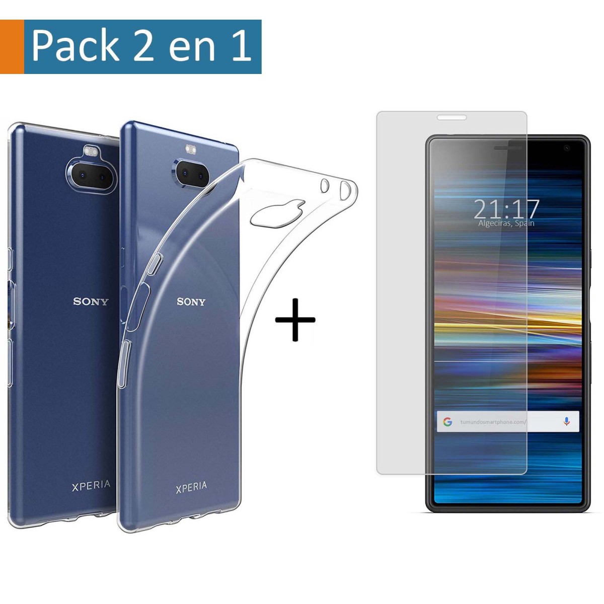 Pack 2 En 1 Funda Gel Transparente + Protector Cristal Templado para Sony Xperia 10