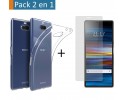 Pack 2 En 1 Funda Gel Transparente + Protector Cristal Templado para Sony Xperia 10 Plus