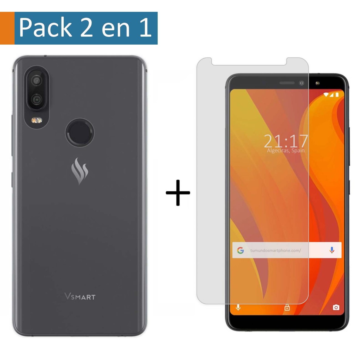Pack 2 En 1 Funda Gel Transparente + Protector Cristal Templado para Vsmart Active 1