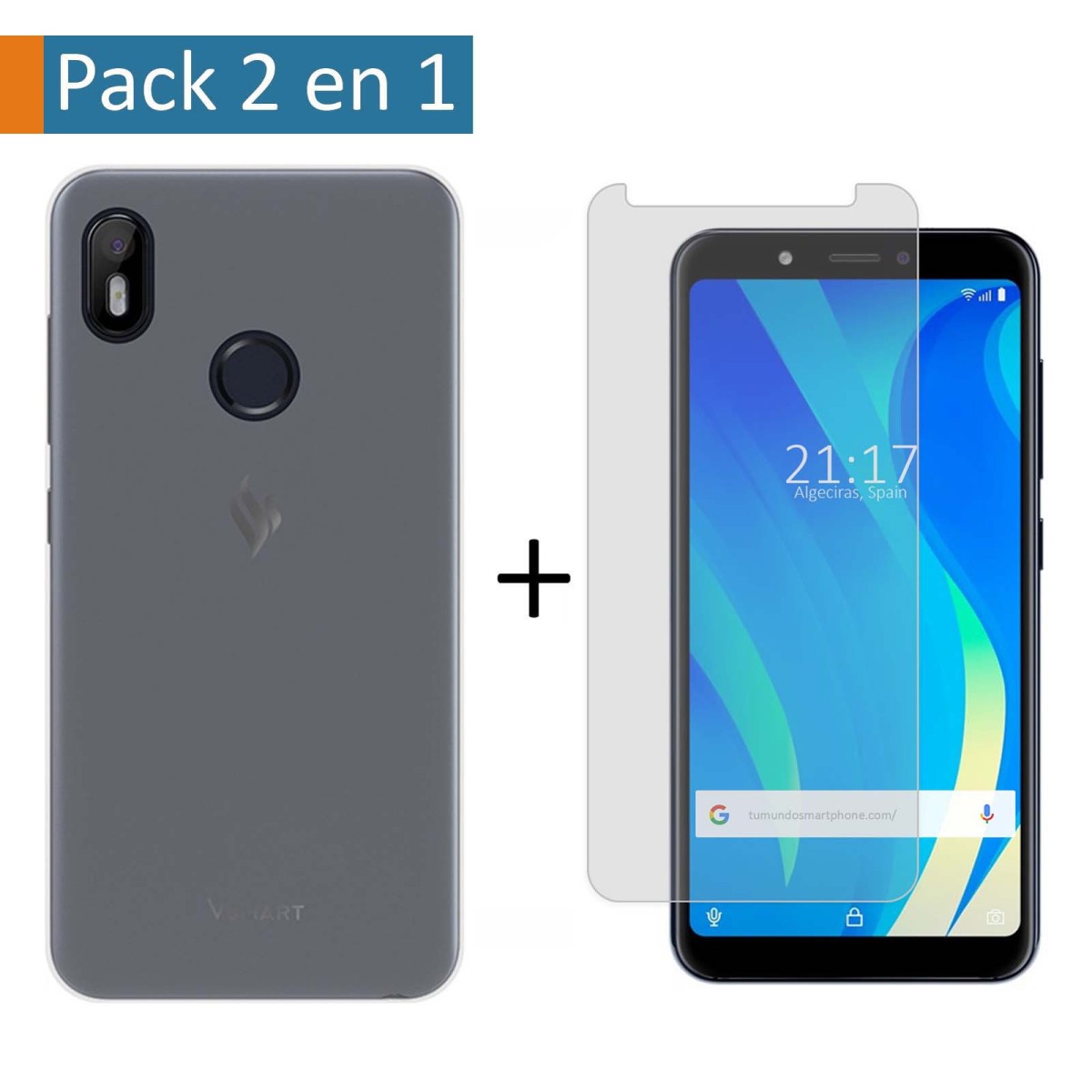Pack 2 En 1 Funda Gel Transparente + Protector Cristal Templado para Vsmart Joy 1