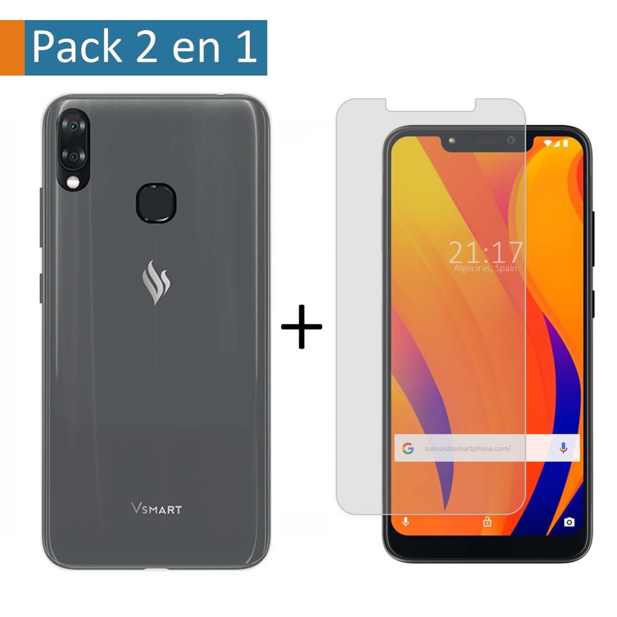 Pack 2 En 1 Funda Gel Transparente + Protector Cristal Templado para Vsmart Joy 1+ Plus
