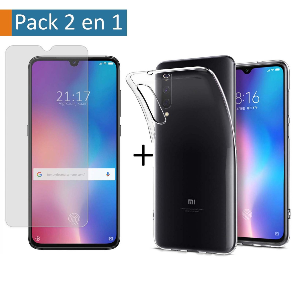 Pack 2 En 1 Funda Gel Transparente + Protector Cristal Templado para Xiaomi Mi 9