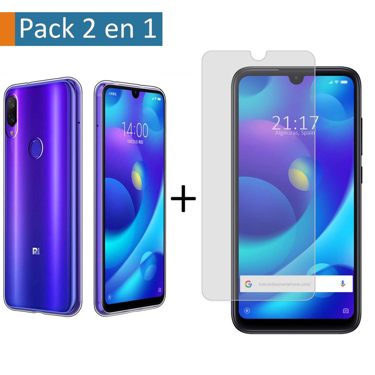 Pack 2 En 1 Funda Gel Transparente + Protector Cristal Templado para Xiaomi Mi Play