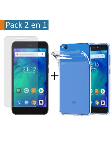 Pack 2 En 1 Funda Gel Transparente + Protector Cristal Templado para Xiaomi Redmi Go