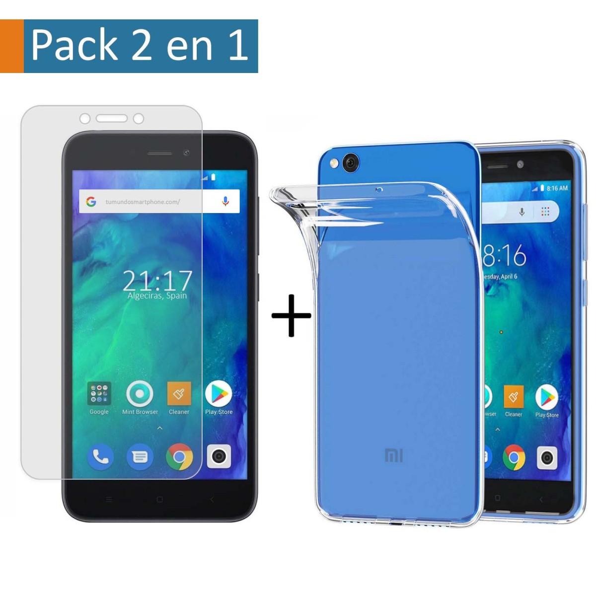 Pack 2 En 1 Funda Gel Transparente + Protector Cristal Templado para Xiaomi Redmi Go
